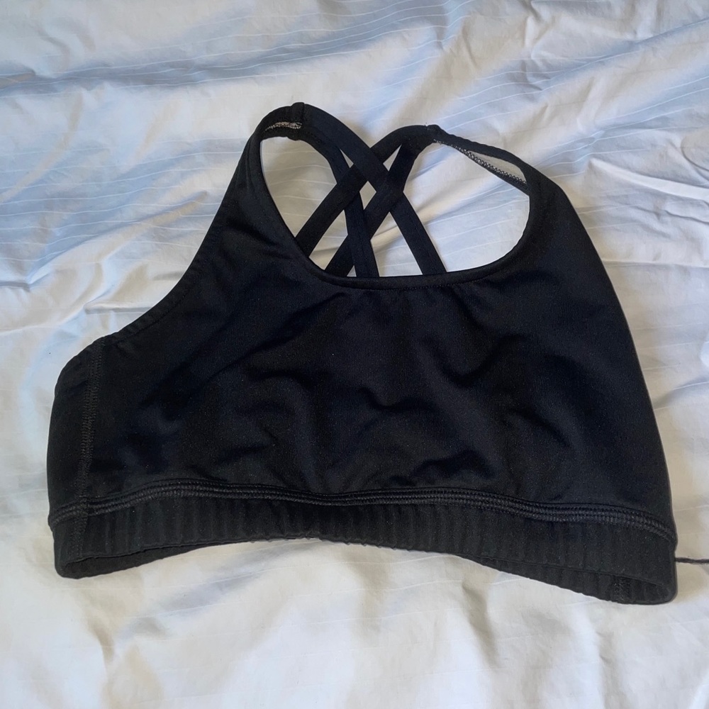 black varsity cheer sports bra